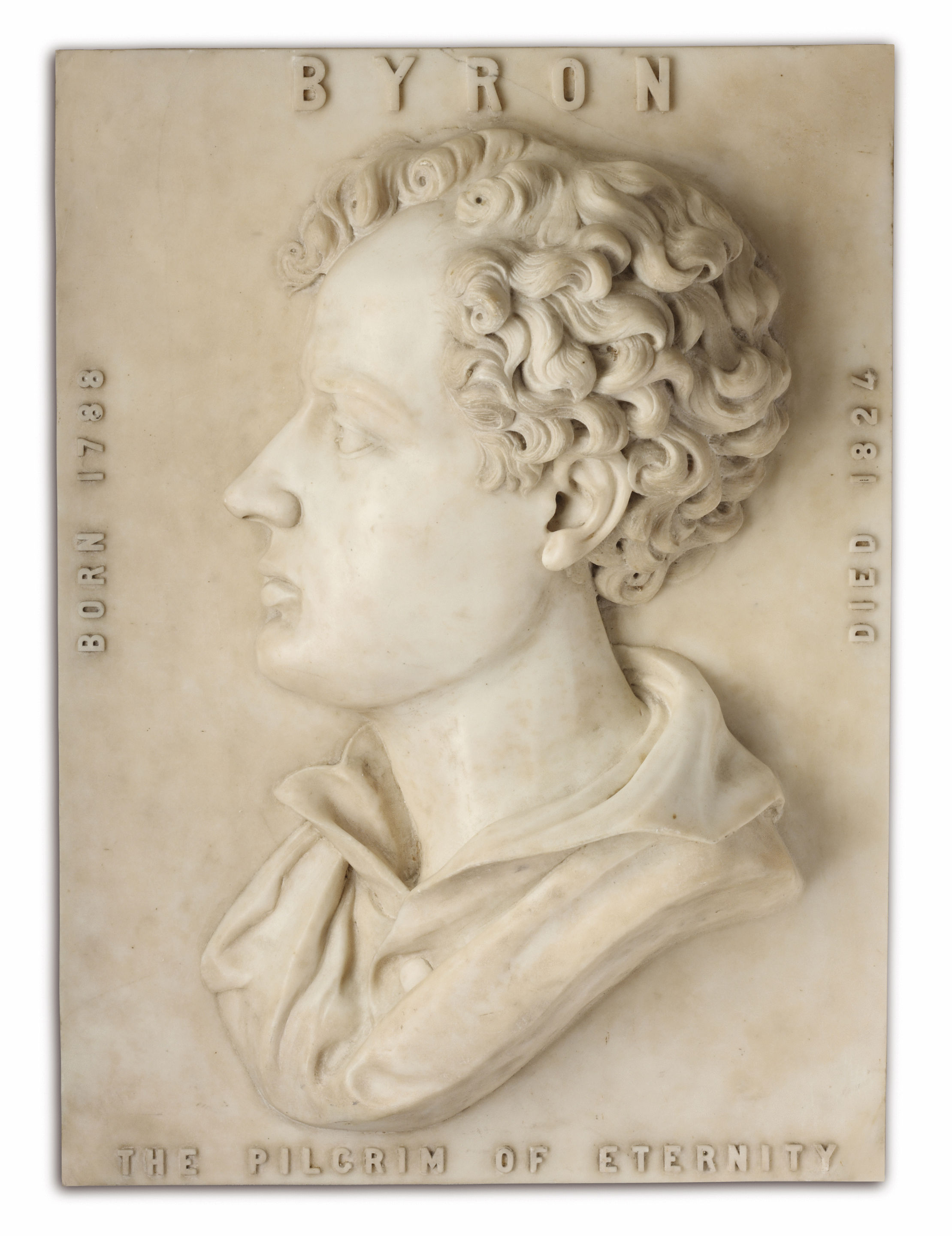 Carved White Marble Memorial Plaque of Lord Byron 1788 – 1824